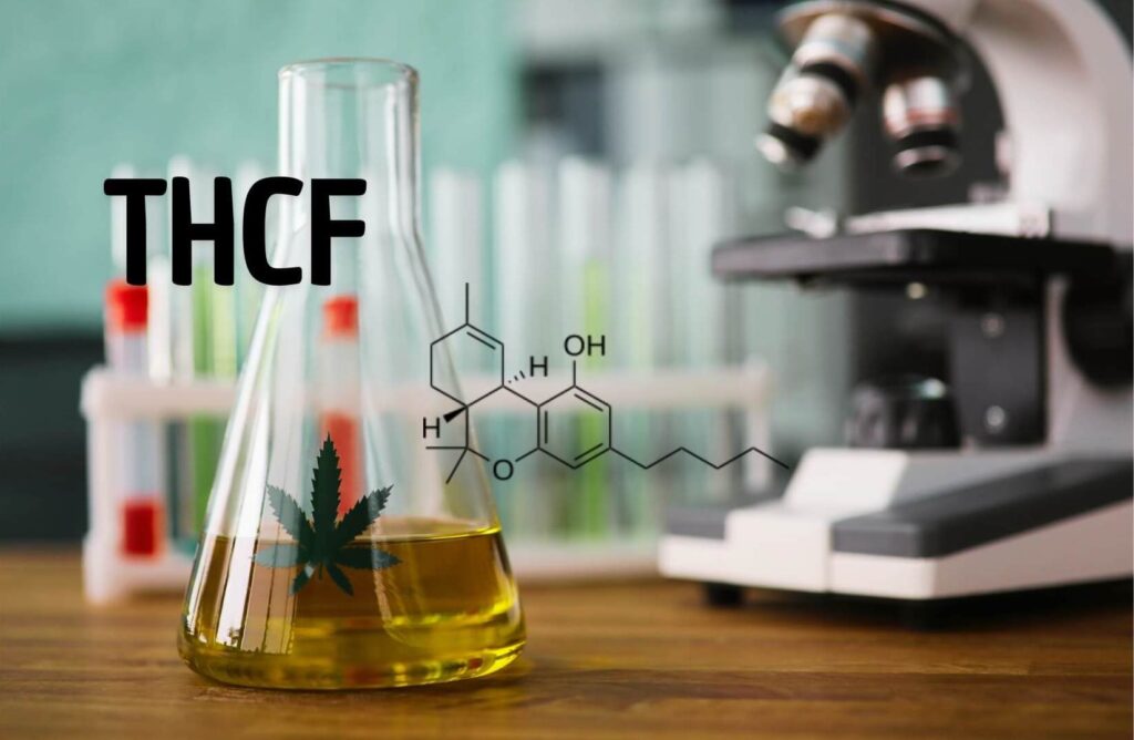 Thcf, un laboratoire avec un flacon orné d'une feuille de cannabis