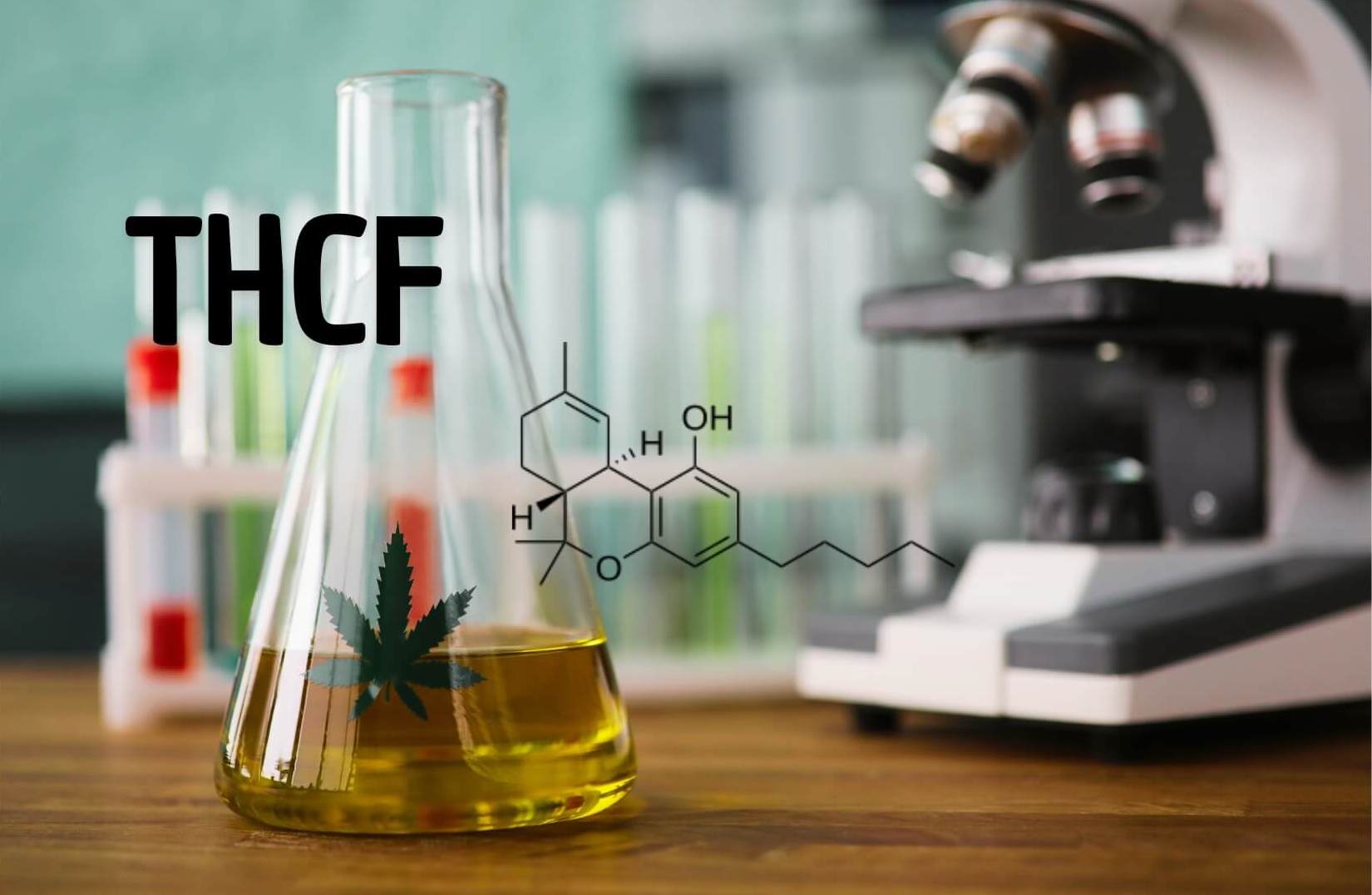Thcf, un laboratoire avec un flacon orné d'une feuille de cannabis